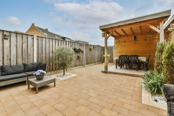 Neat patio with sitting area